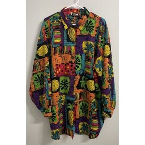 NEW PHYSICAL ATTRACTION OVERSISED DRESS SHIRT SIZE 1X MADE IN USA--PINEAPPLE